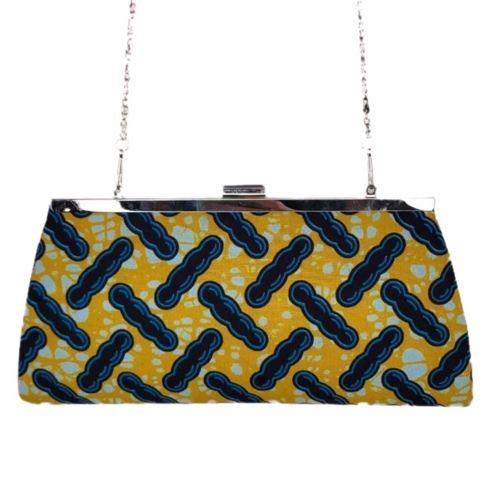 Yellow and Blue Groundnut Psychedelic Ankara Print Clutch Bag